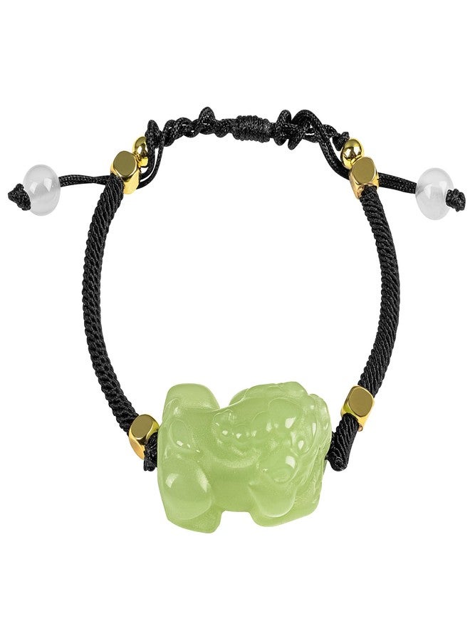 Chiorgone Handmade Hotan Jade Pixiu Bracelet - Black Woven Cord with Gold Tone Metal Beads, Green Jade Wealth Mascot Pendant, Fengshui Lucky Charm Bracelet for Men/Women. - Image 1